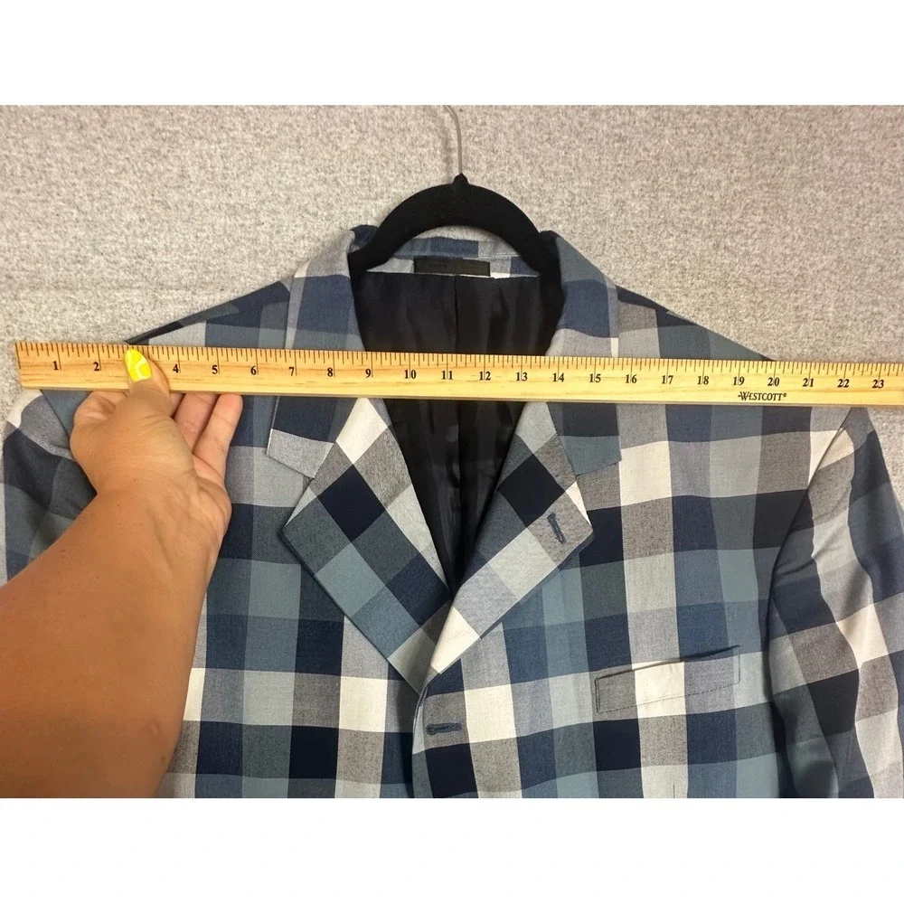 Falcone Blazer 52R Blue Navy White Buffalo Plaid Jacket‎ 4 Button Lined